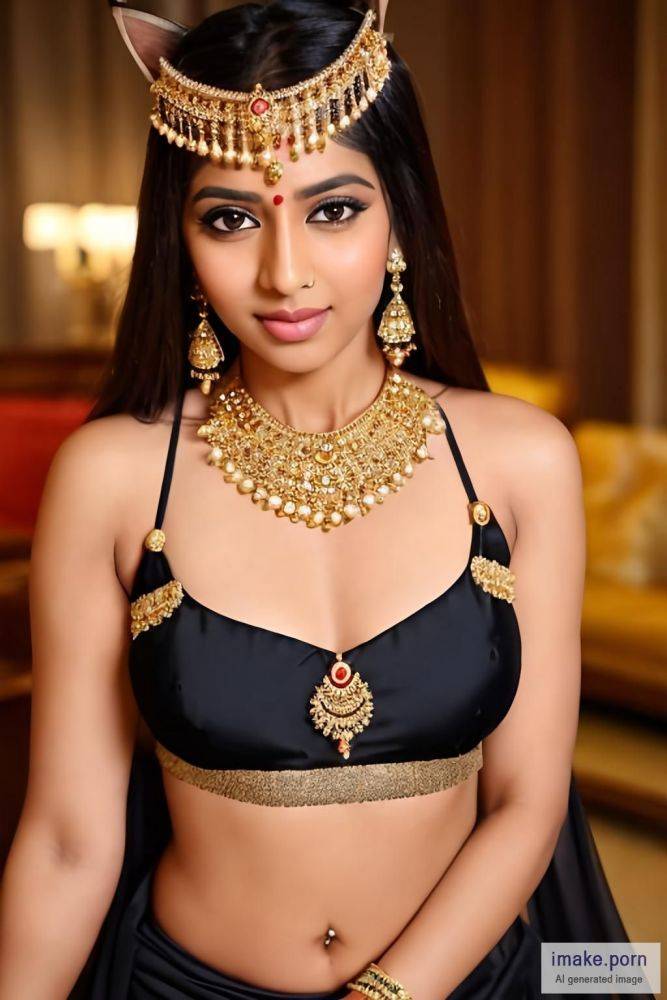 indian animal girl Anushka Sen with cat ears and gold crown and... - #main