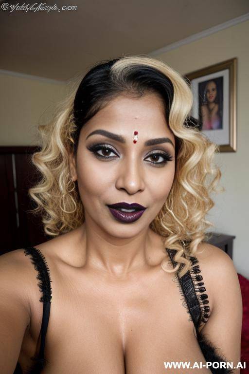 latina, curly hair, blonde, milf, black lipstick, naked, mascara, keep face, same face, mommy - #main