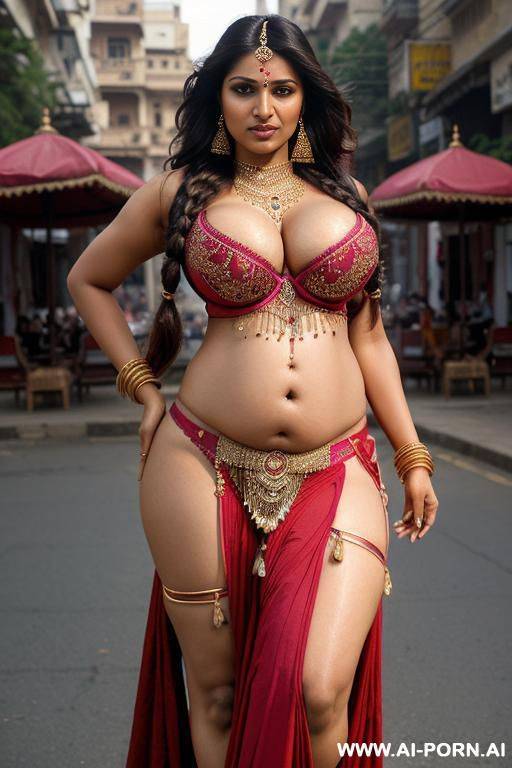 ((indian woman)), ((busty)), ((gigantic boobs)), (((huge tits))), (((belly dancer bra))), ((belly dancer panties)), ((public street)) - #main