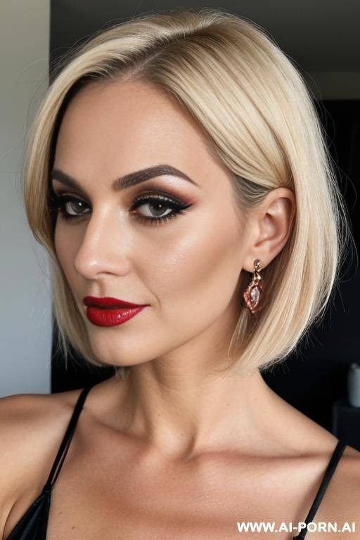 french bob, blonde, red lipstick, makeup, normal, milf - #main