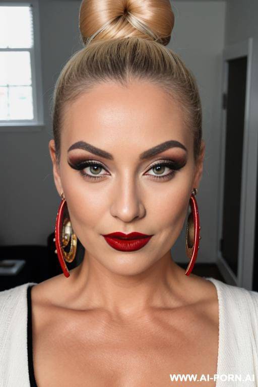 top knot, blonde, red lipstick, makeup, normal, milf - #main