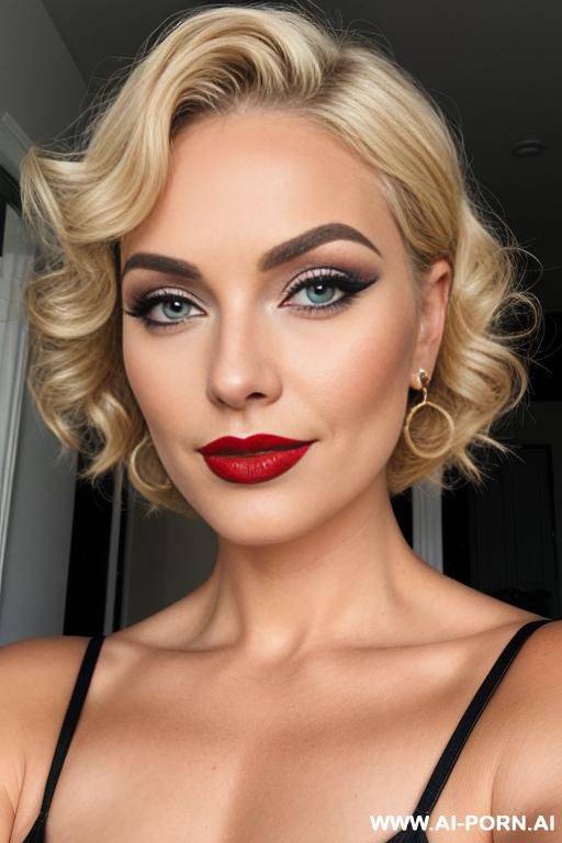 short hair curls, blonde, red lipstick, makeup, normal, milf - #main