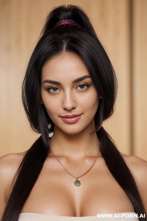 ((topless)), (soft seductive smile), (baggy pants), (necklaces), (wide hips), (long voluminous hair), (light tan), (soft even complexion) - #main