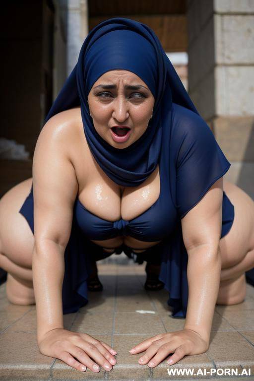 curvy russian brunette busty wife topless wearing hijab fucked by homeless arab old fat man in gy - #main