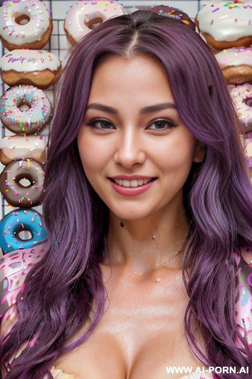 close!, immersive expression, lovingly craving russian, flowing wavy purple hair, closeup in luxurious clothes, she is seductively tanned!, pleasure, real-life sei-ra sodes-hiro! - #main