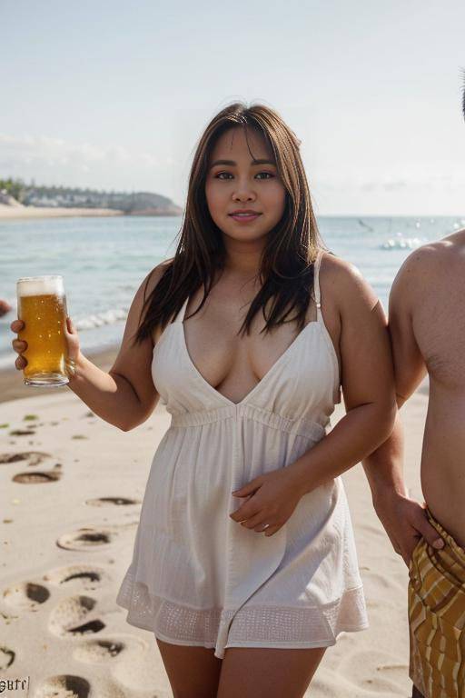 beach festival, summer party, a fat chubby shorty filipina milf is posing in the beach wearing a summer dress. she is at a beach party. she has blonde highlights in her hair. she is - #main