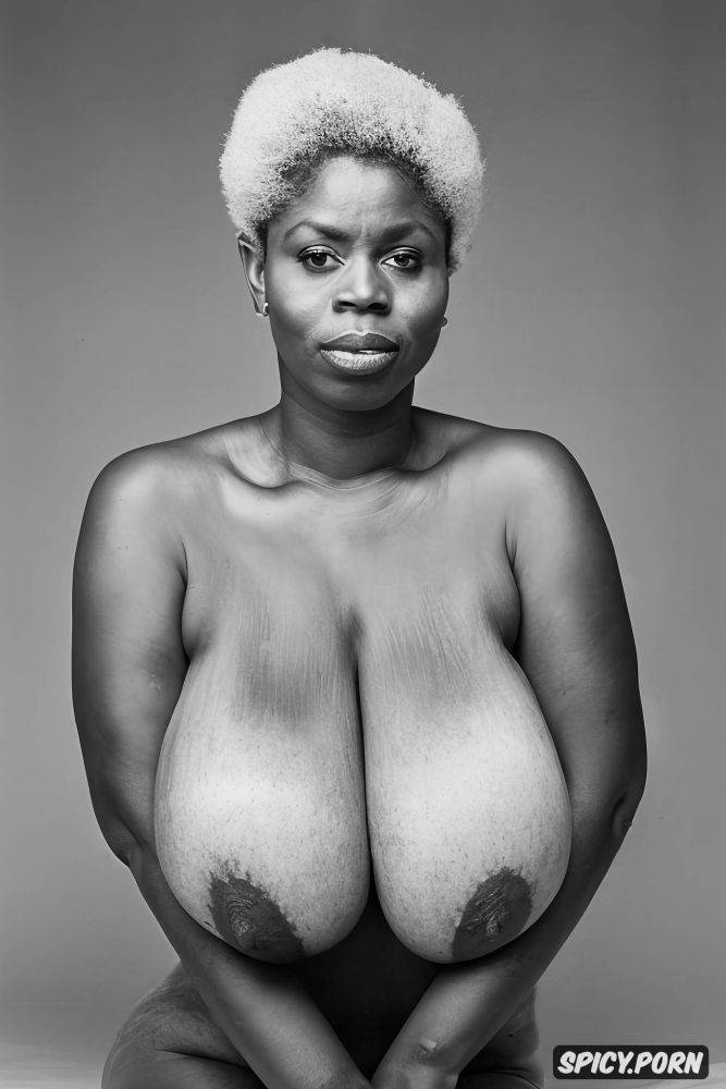 intricate, short grey hair, enormous saggy breasts, large areolas - #main