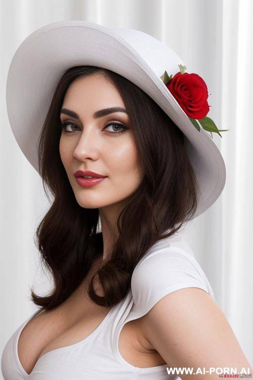 winter, (pallid white skin), (cap-sleeve t-shirt), (corset), (closeup portrait), pin-up style , (ultra detailed), (smirk with closed lips), looking into camera, curtains background, (bright pallid body), - #main
