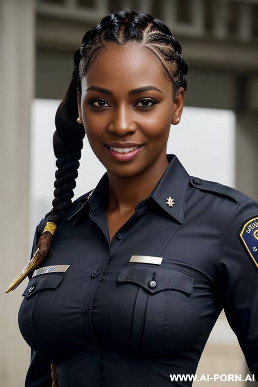 police uniform, , button-up shirt, uniform pants, dark skin - #main