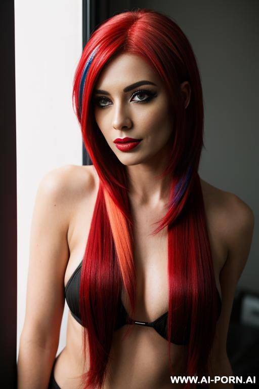 put bright red streaks in her hair - #main
