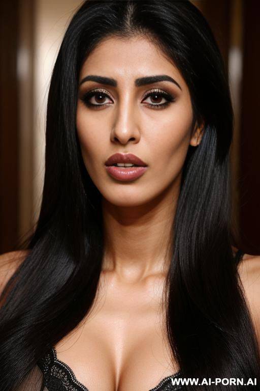 long dark messy hair, arab women showing big tear drop tits, muscular body, - #main