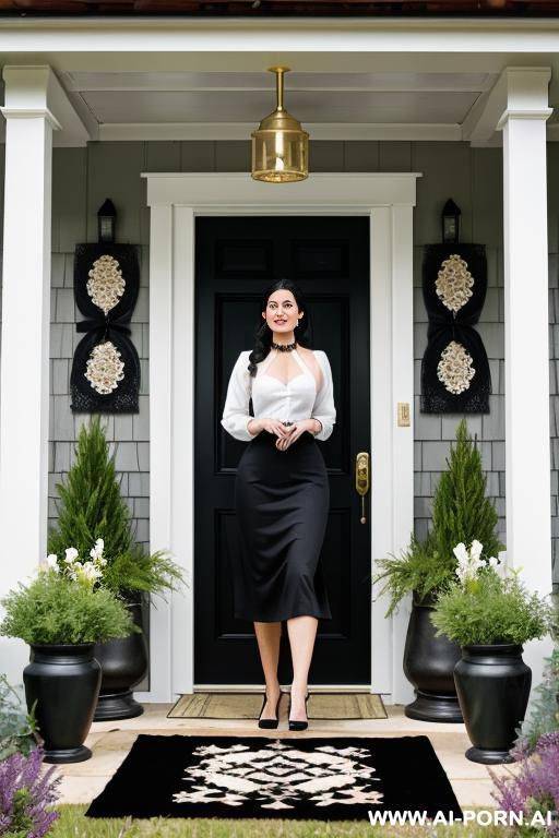 goth housewife in only a dress shirt and gold choker, - #main