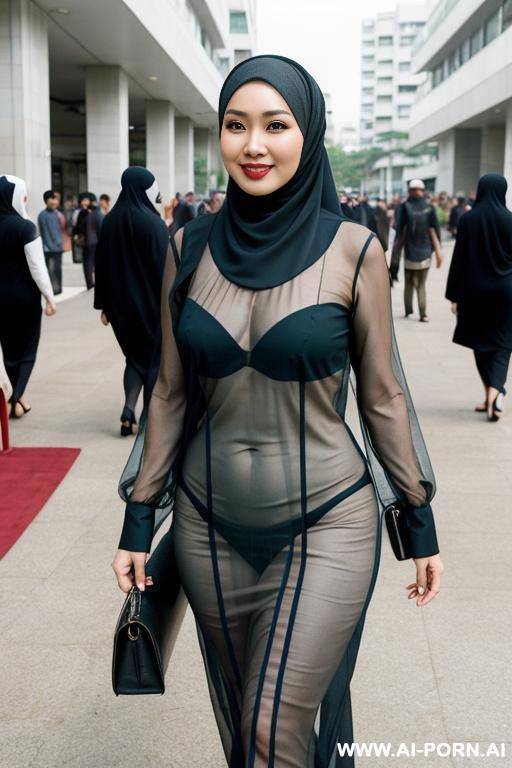 indonesian hijab woman wear see thru dress with no undies walking in the crowds - #main