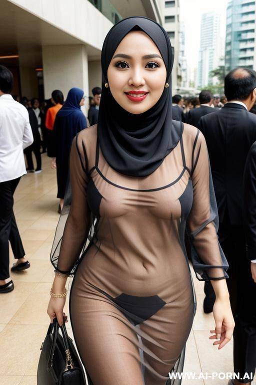 thai hijab woman wear see thru dress with no undies walking in the crowds - #main