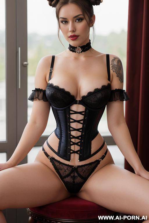 a full body photo, a beautiful woman, her figure is a perfect, beautiful breasts, erected nipples, stocking, cameltoe pussy, (hairy pussy), (hairy pubic), (classy tattoos) - #main