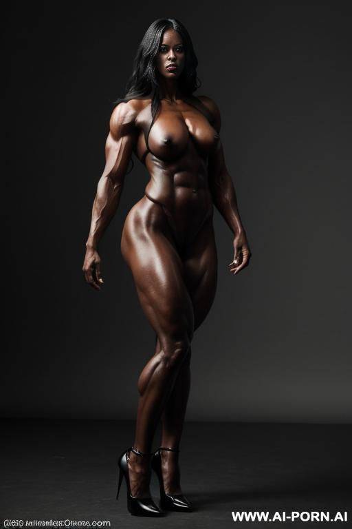 a full body view of {{very scary}} {{muscular}} nude {{dominant}} {{{monster woman}}} {{powerful pose}} - #main