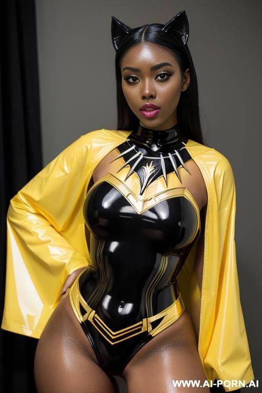 yellow and gold, latex swim wear, black panther print cosplay - #main