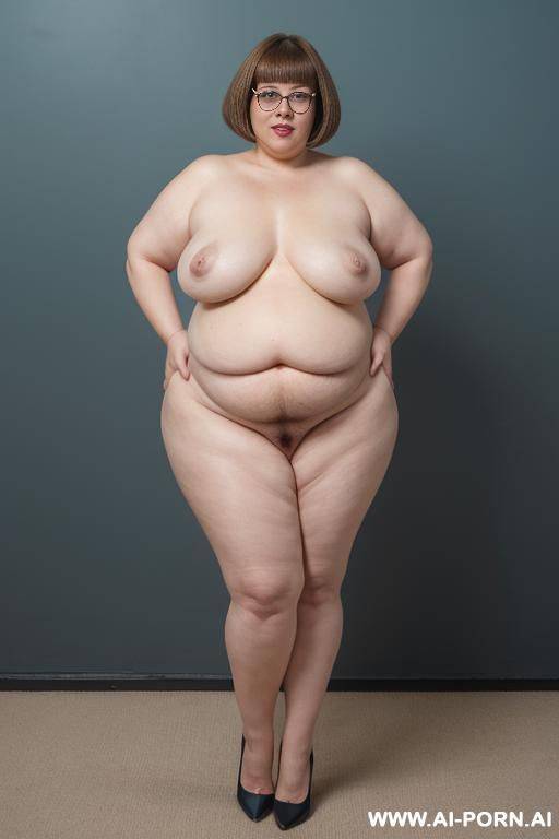 ((full body view)), bottomless, opened shirt, 4 y.o. ((puffy)) teacher with (( very hairy pussy, hairy pubic)) wrting on a blackboard, ыьфдд breasts and puffy belly, (standing legs spread), ((narrow hips)), classroom, blue pumps - #main