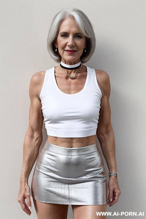 wearing a sexy crop top and micro skirt also choker - #main