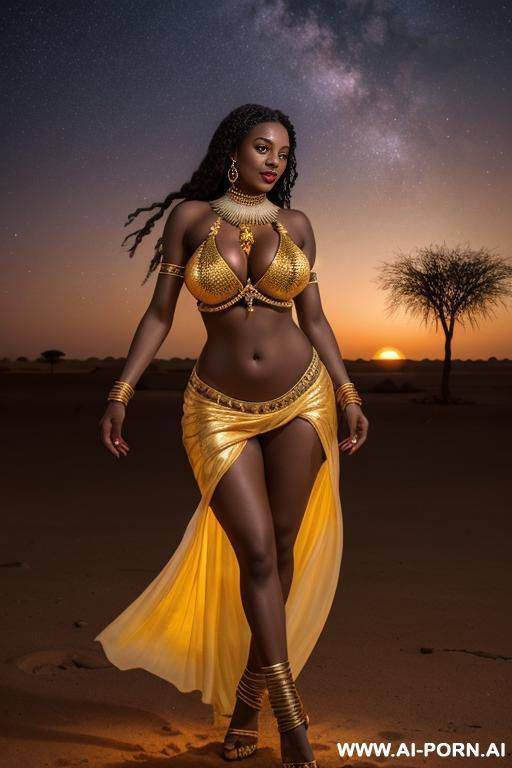 flowering woman realistic​ ancient​ sudan​ goddess​ shine and dancing​ in sky show​ boobs​ - #main