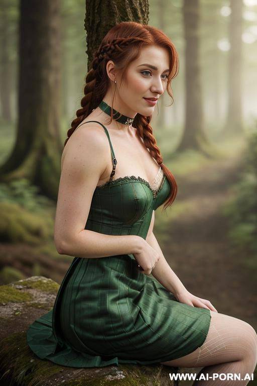((topless)), (dark red hair) (perfect skin) ((natural plump breasts), (pretty face), (wide hips), (soft alluring smile), (high stockings), (choker) - #main