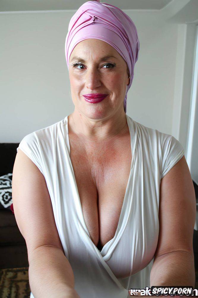 selfie face, hijab, bbw, pink lipstick, fat granny, look tits - #main