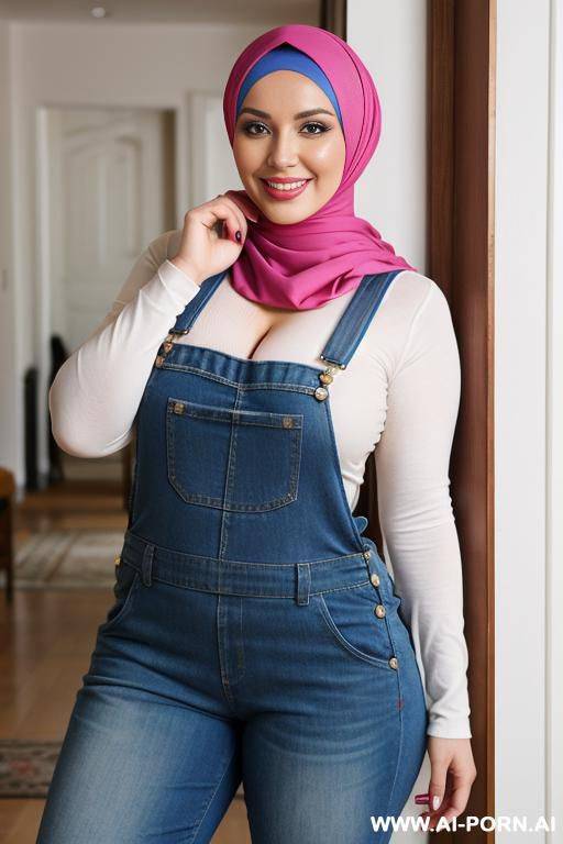 smiling curvy russian brunette busty wife naked wearing colored hijab - #main
