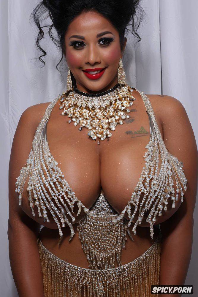massive breasts, long wavy black hair, color photo, silver and gold jewellery - #main