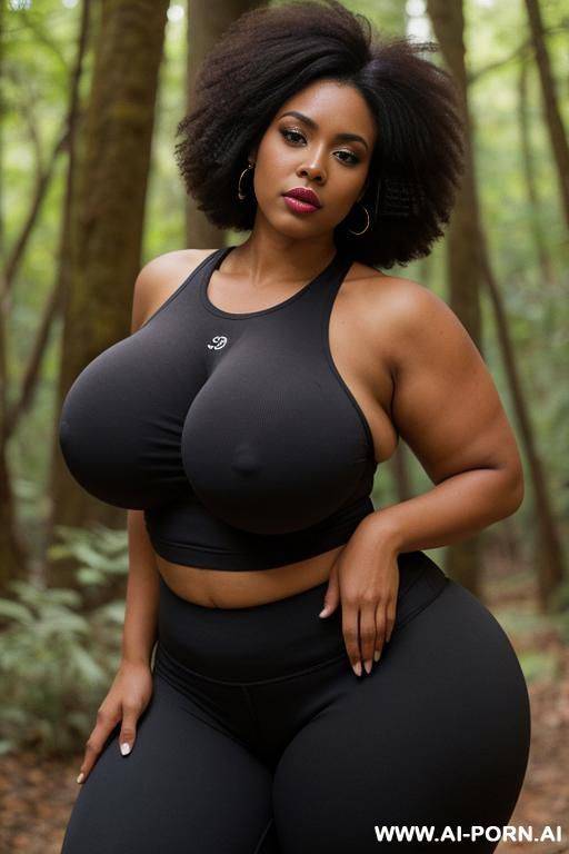 huge boobs, gigantic boobs, afro, milf, in forest, bimbo, black hair, sexy afro woman, looking at the viewer angrily - #main