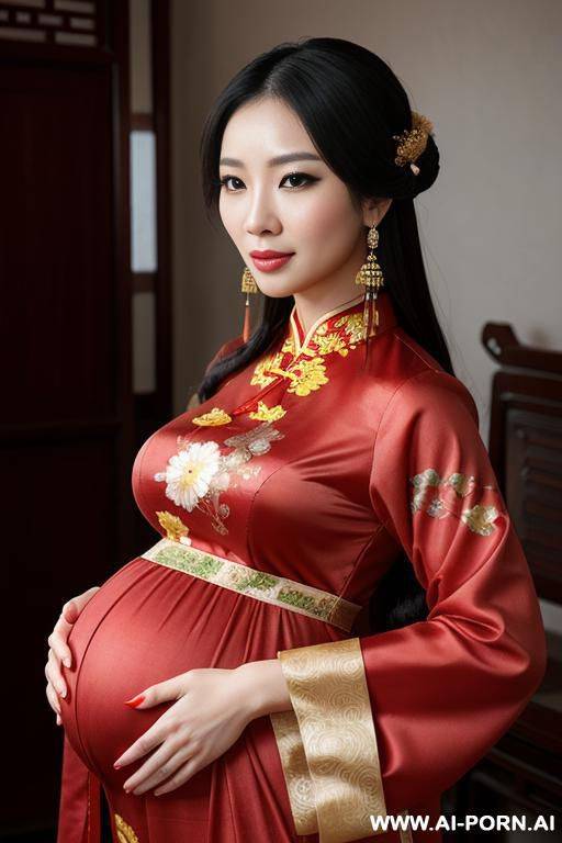 asian woman, pregnant, wearing a traditional chinese dress, ((detailed face)) - #main