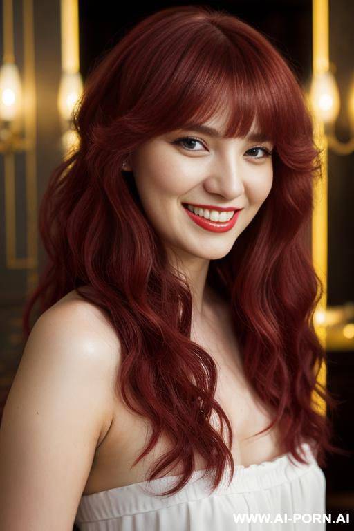 close!, immersive expression, naturally beautiful russian companion, flowing wavy cherry hair, closeup in luxurious clothes, she is curvy! and fair, pleasure, real-life sei-ra sodes-hiro! - #main