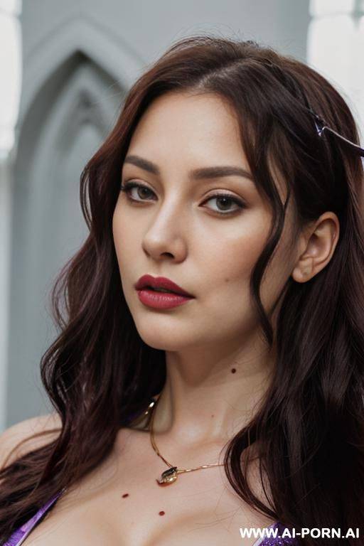 close!, immersive expression, naturally beautiful russian companion, flowing wavy violet hair, closeup in luxurious clothes, she is curvy!, pleasure, real-life sei-ra sodes-hiro! - #main