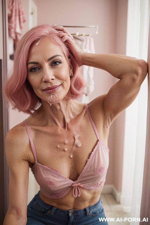old, heavy make up, long pink hair, wrinkly - #main