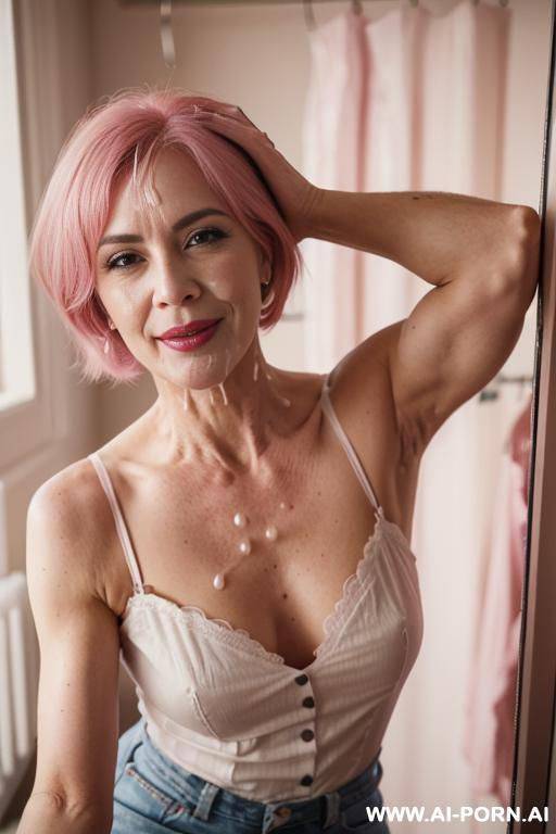 old, heavy make up, pink hair - #main