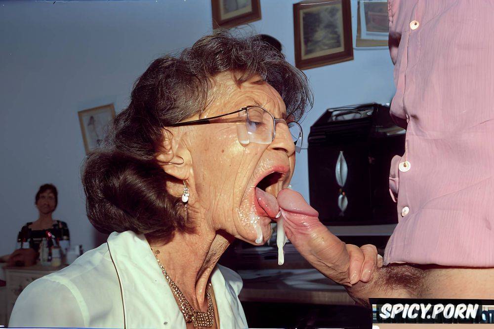 side view, cum swallowing, saggy boobs, glasses, extreme action shot - #main