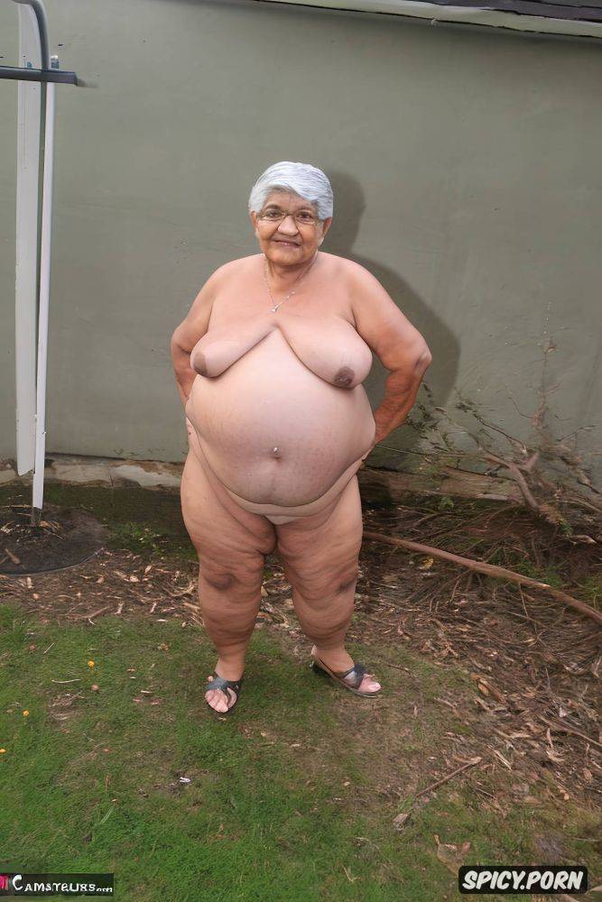 front view shot, she has a big obese plump belly and shrink boobs - #main
