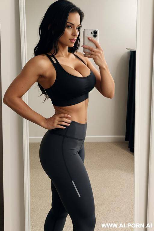 busty woman in sports bra and leggins in the mirror - #main