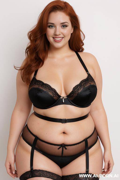 full body photo shot, about at photoshot studio, very fat bbw curvy with love handless and tummy, very thick body, wearing a sexy and hot micro garter belt lingerie, she pose likes a model. - #main