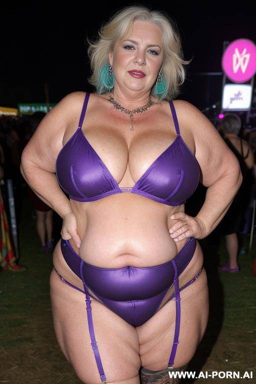 very old matured gilf, very fat, big tummy, aging mark, wrinkle skin, huge saggy boobs, chav, slag, slut, whore, glastonbury, festival at night, festival outfit, nightclub dress, colorful outfit, - #main