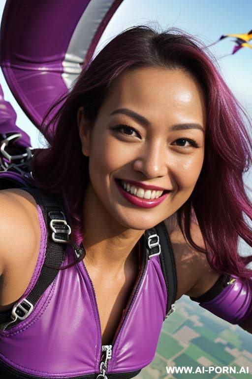 close!, immersive expression, lovingly asian dominatrix, long loose wavy purple hair, closeup in decent lingerie, she is naturally tanned, pastel hue, abstract background, oiled pleasure, lying, real-life sei-ra sodes-hiro! - #main