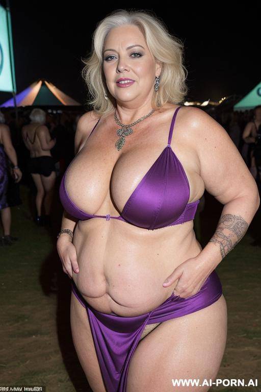 very old matured gilf, very fat, big tummy, aging mark, wrinkle skin, huge saggy boobs, chav, slag, slut, whore, glastonbury, festival at night, festival outfit, colorful outfit, festival clothes, - #main
