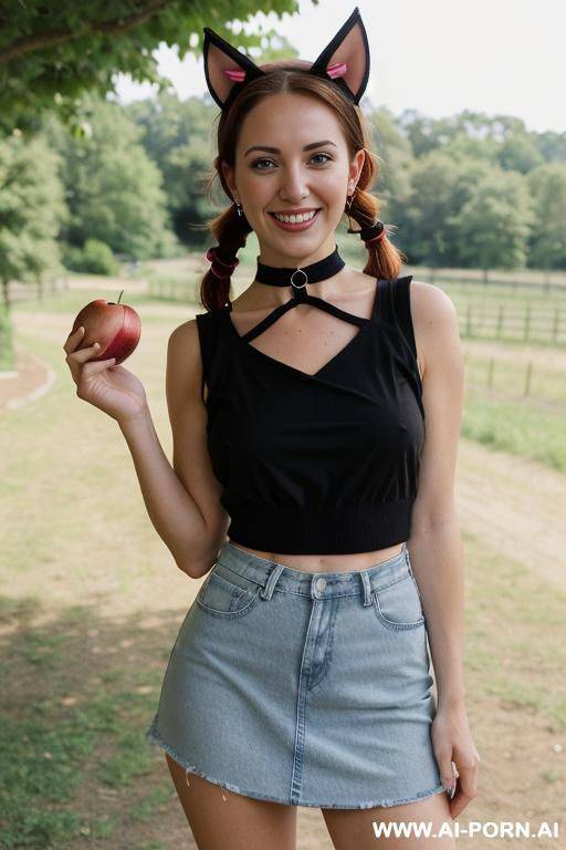 (((eye contact))) ((black choker)) ((sleeveless black t-shirt)) (((flashing breasts))) ((hoop earrings)) (((standing up, on a farm))) (((cat ears costume))) - #main