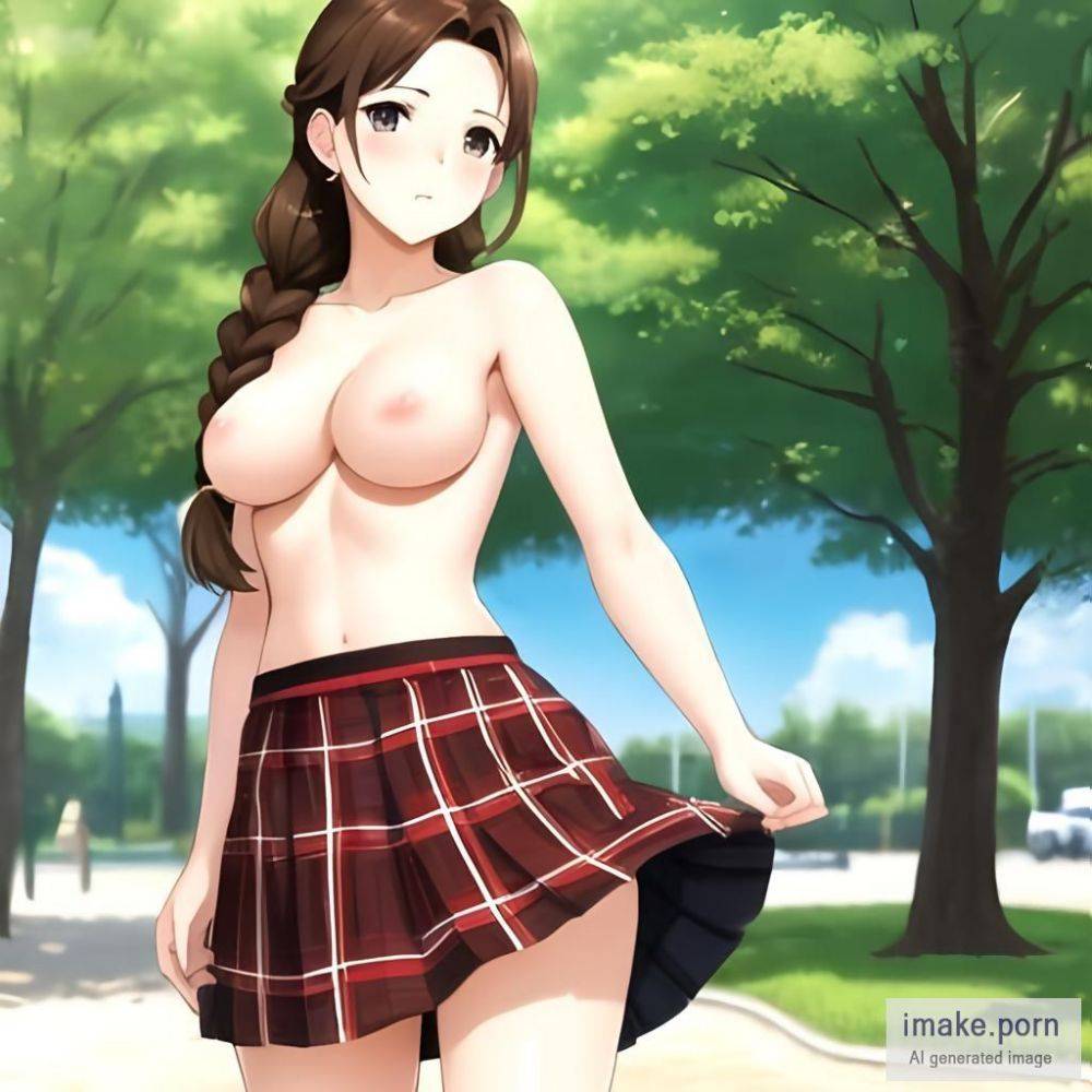 Brunette hair, braided, in park, normal body, topless, 34D... - #main