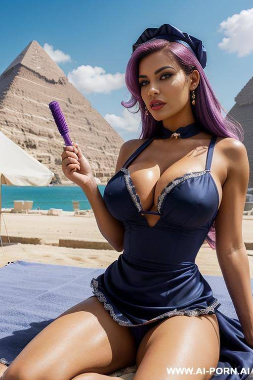 egyptian race, heavy perfect tits, big ass, nord milf, perfect large athletic body, stroking breast with hand, full body view, blue bright long hair, massive huge pumped up thighs, dominant pose, spread legs, pumped up abs, inside the egyptian pyramid, - #main