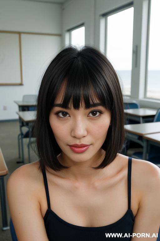 sexy asian woman, seductive, mind controlled in lab, sly smile, (cum in face: 1.3), cum in mouth - #main