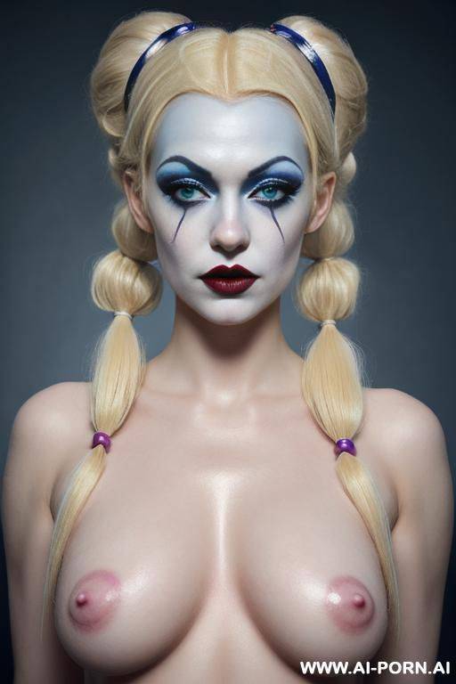 beautiful clown woman, pretty clown make up, gorgeous, very beautiful, photorealistic, steampunk, (snow white skin), (goth skin), ((topless)) - #main