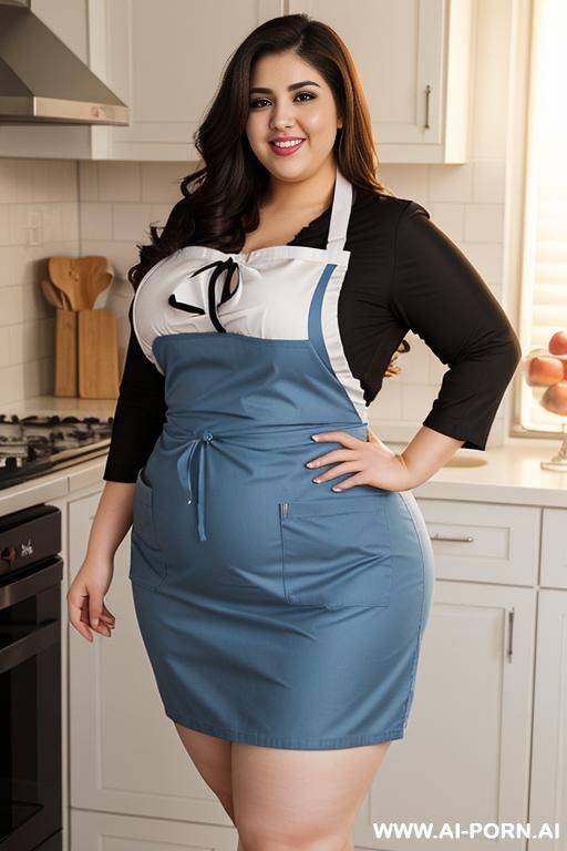 pretty face chubby clothed big ass wide hips full body view oiled, very plump, happy, huge thighs, tight apron, very pretty, huge belly, gigantic ass - #main