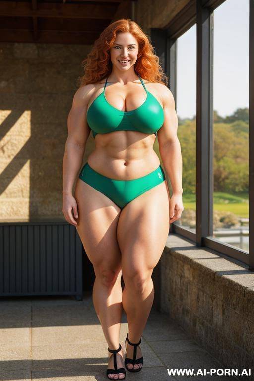 full body image, obese bodybuilder, huge muscular bulked up thighs, strong muscled obese legs, wide hips, huge legs, obese thighs - #main