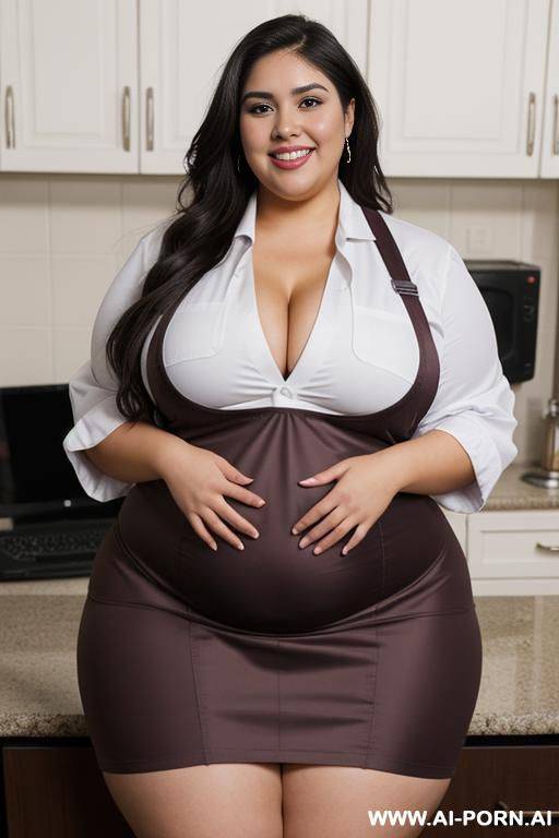 fat, bbw, plump hourglass figure, guitar shape body, massive wide hips, gorgeous latina sitting in lab, drinking potion, wearing lab coat, beautiful face, wearing apron, domesticated - #main