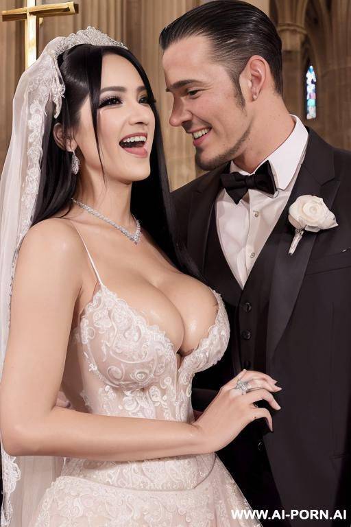 ((((handsome groom and dazzling bride)))) ((douglas and regina)) ((portrait couple)) ((a woman with long straight black hair)) ((my faithful dream girlfriend)) , ((((gigantic cleavage)))) - #main